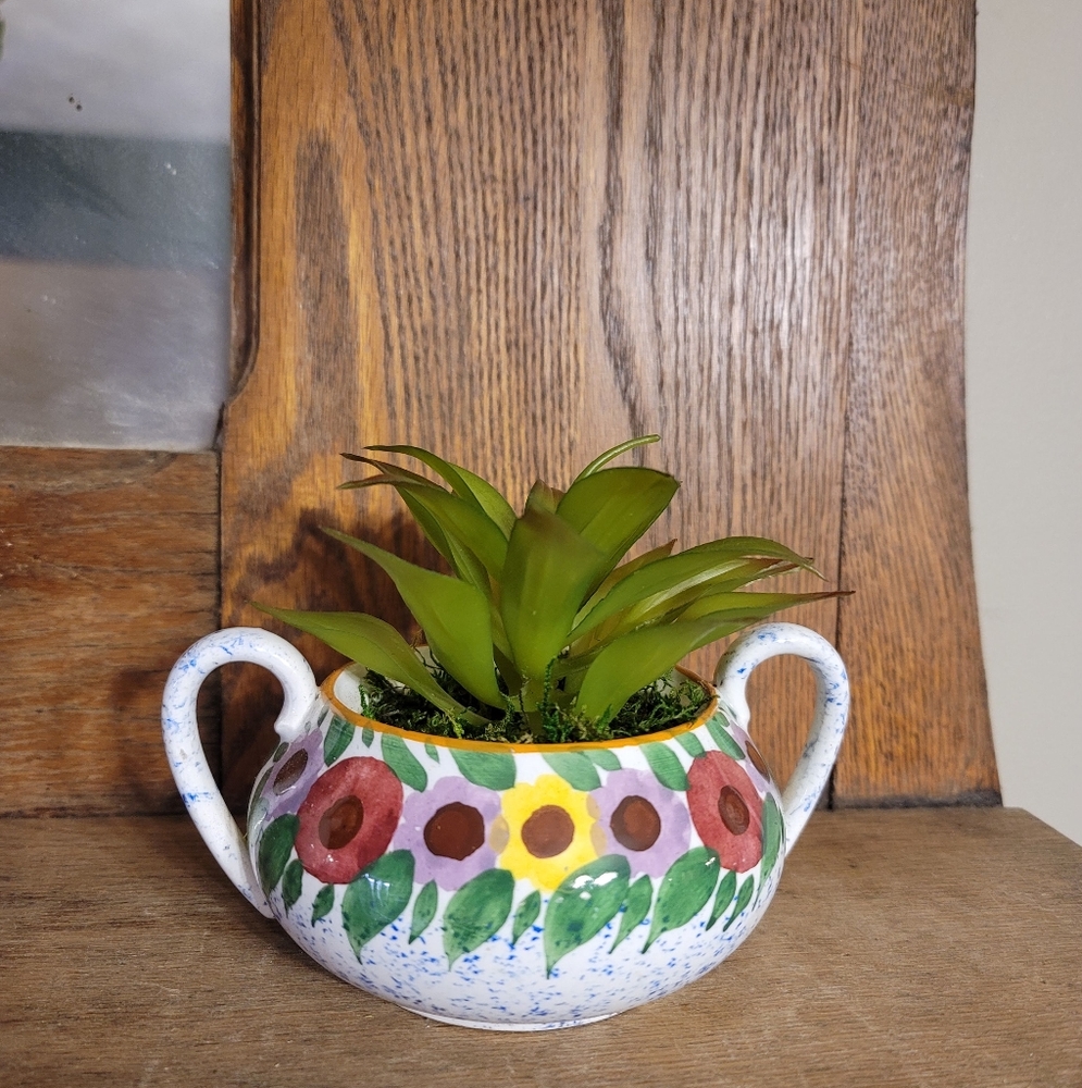 Speckled Floral Pot with Faux Succulent Arrangement